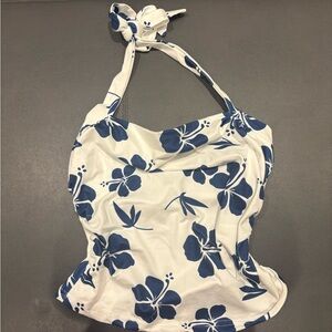 Floral Halter Top in White and Blue